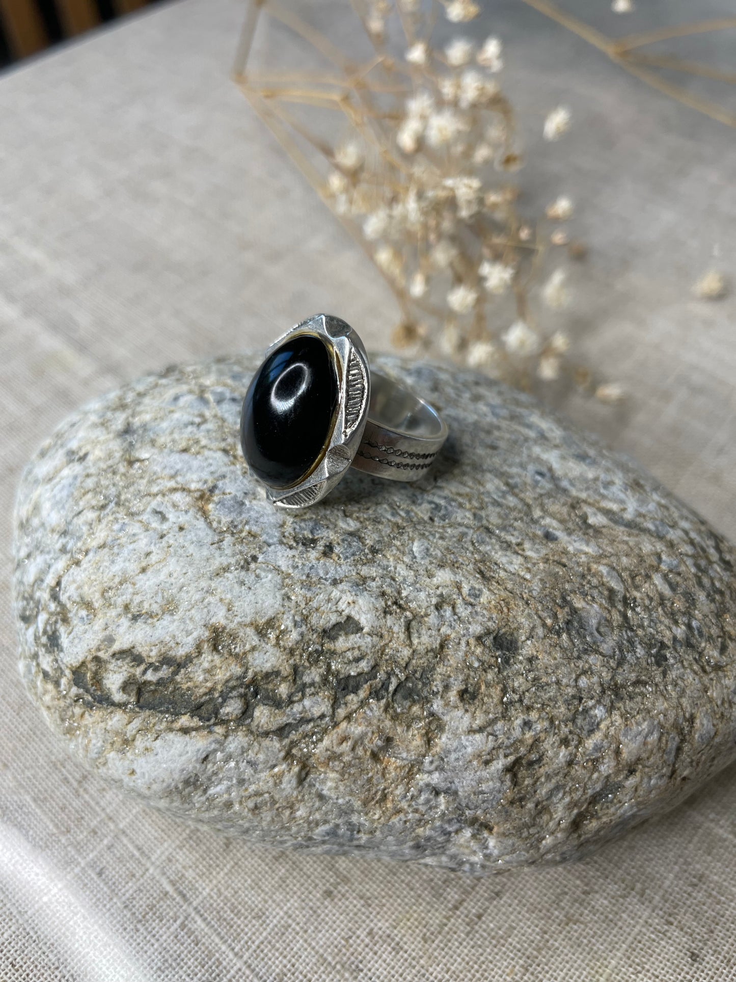 Bague argent pierre Noir