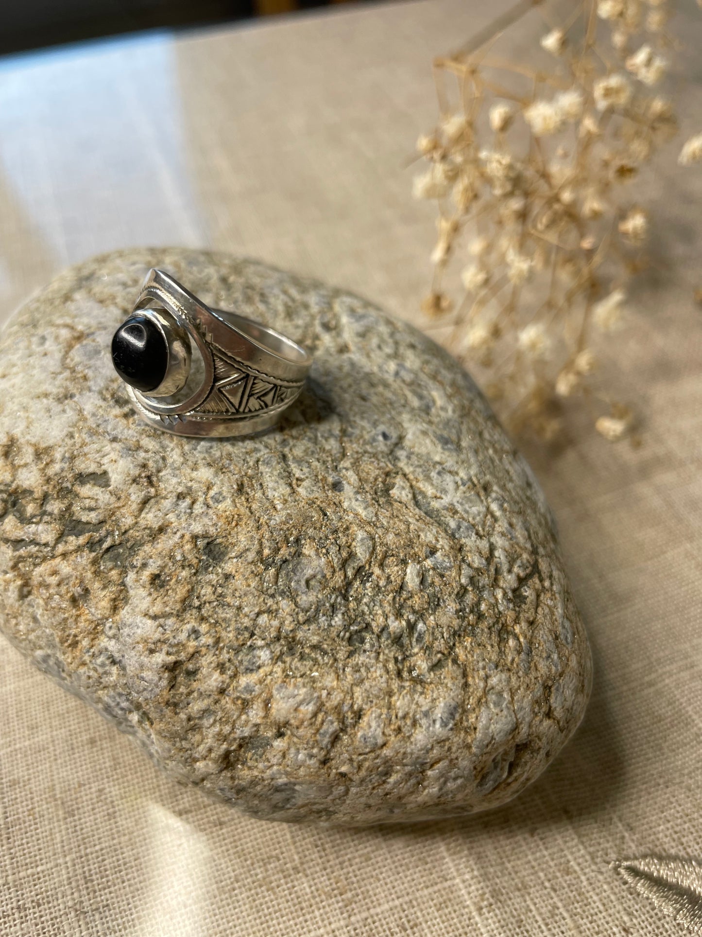 Bague Argent pierre noir