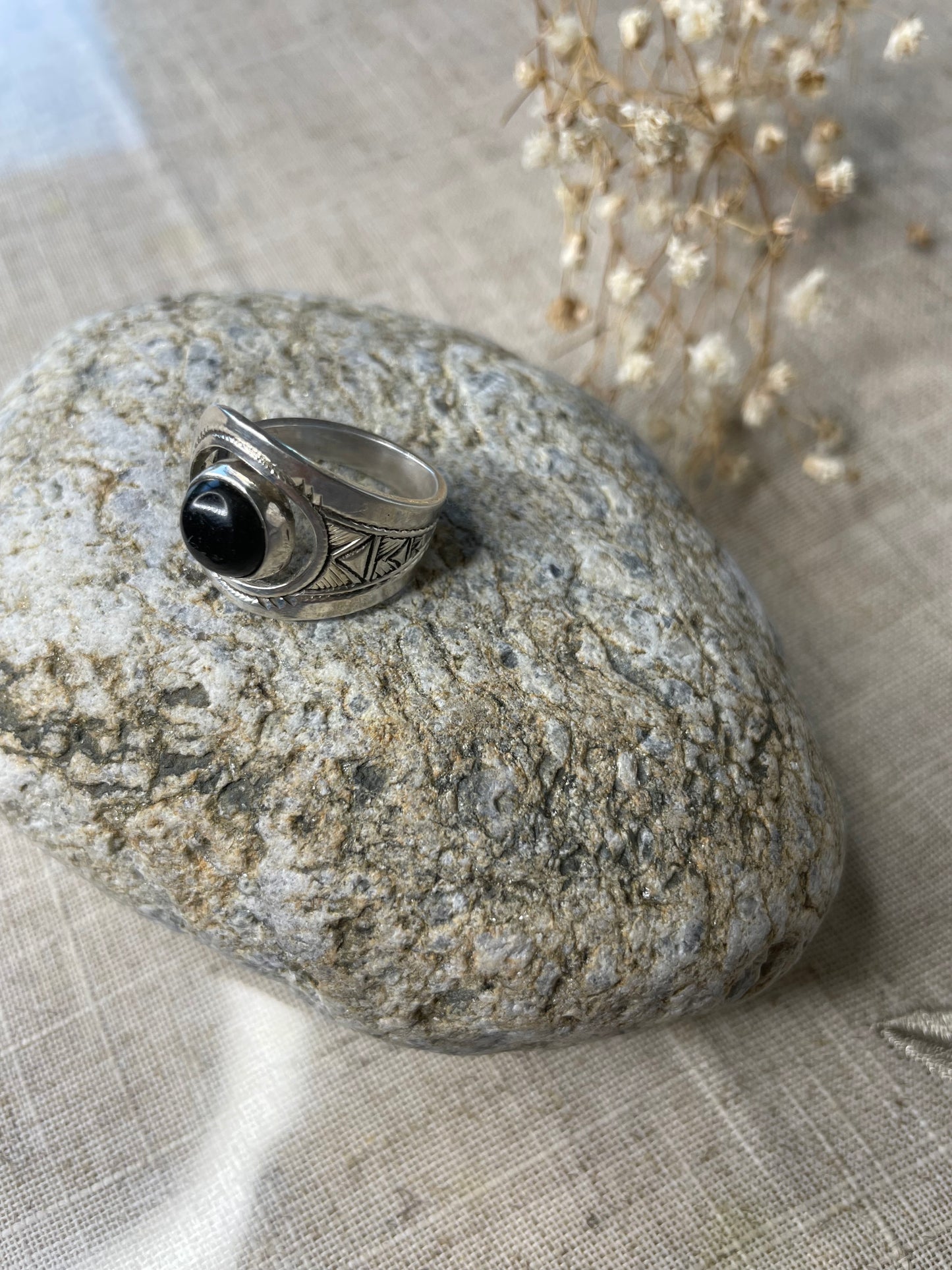 Bague Argent pierre noir