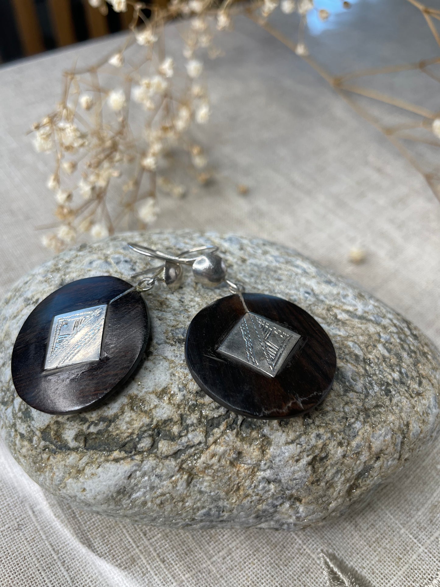 Boucles d’oreilles Argent et bois d’ébène