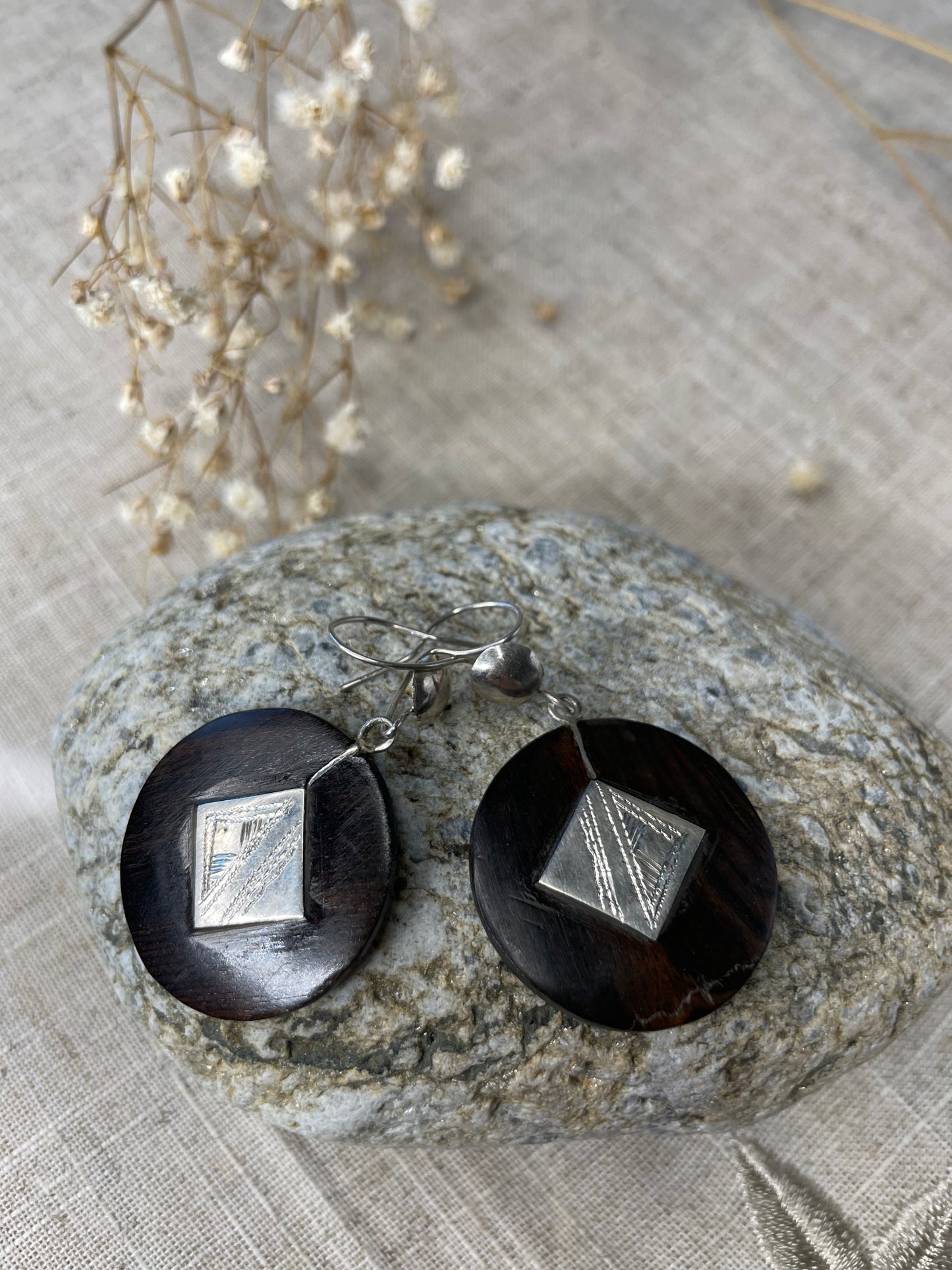 Boucles d’oreilles Argent et bois d’ébène