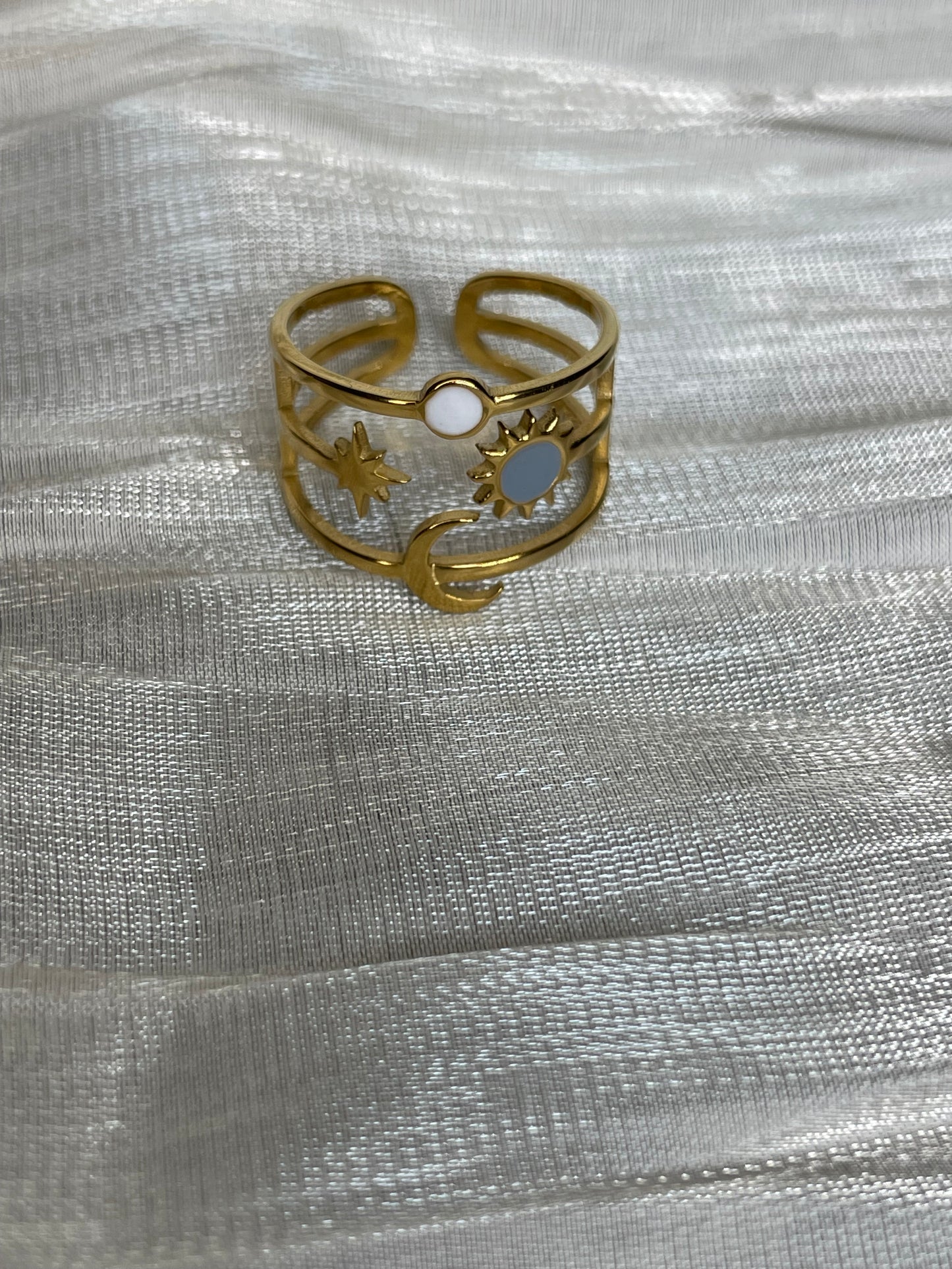 Bague triple ligne lune soleil étoile nacre