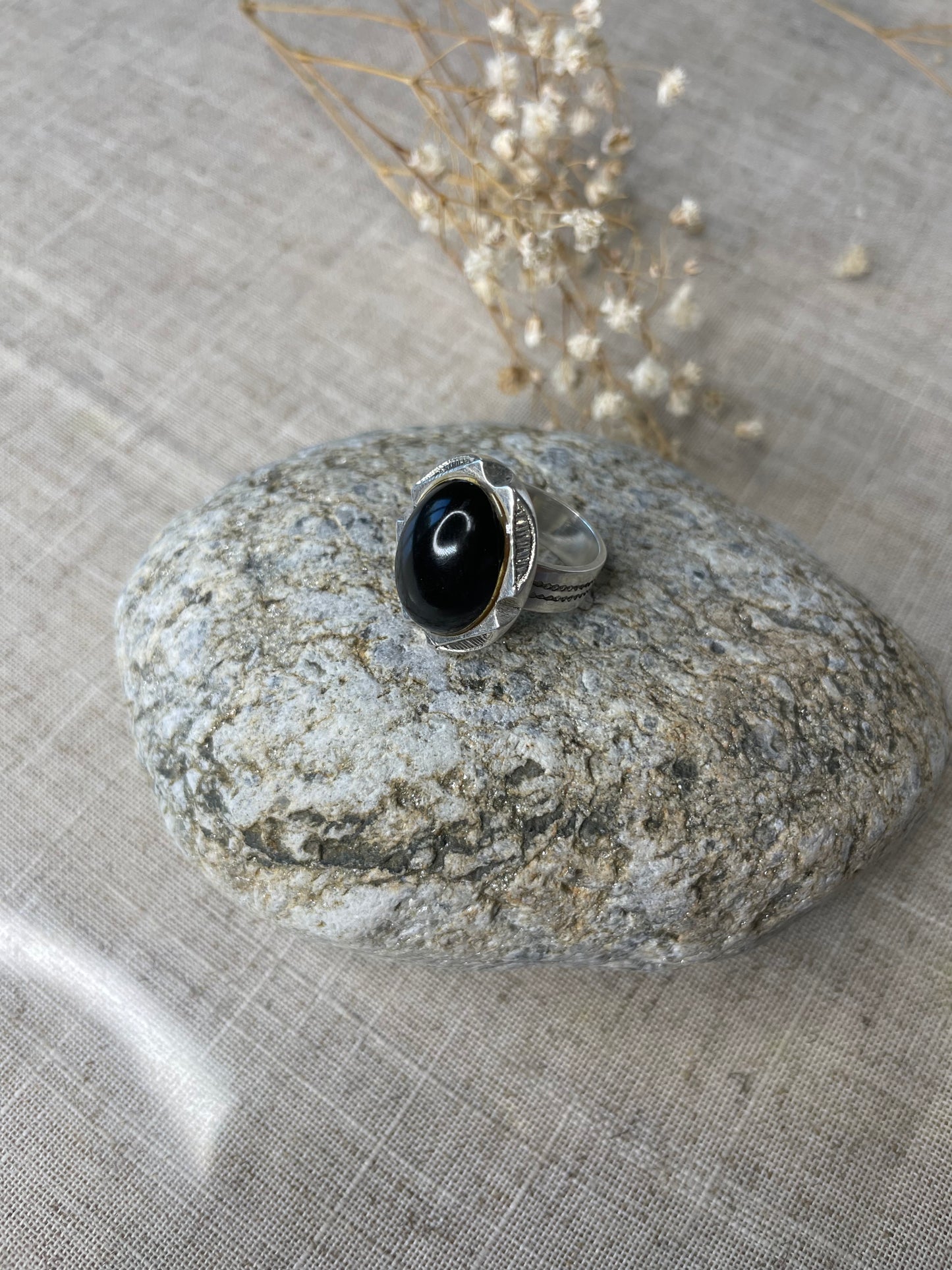 Bague argent pierre Noir