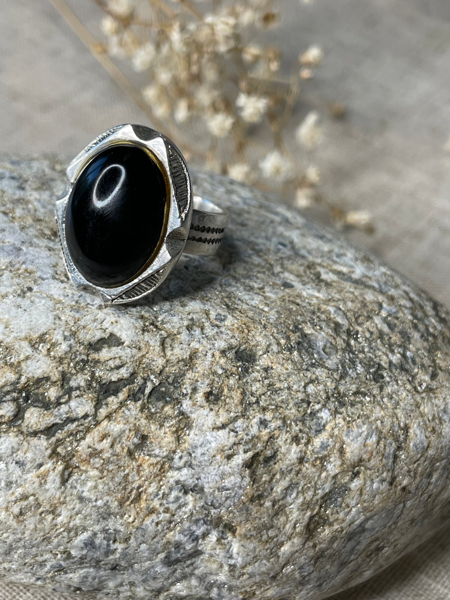 Bague argent pierre Noir