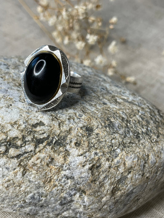Bague argent pierre Noir