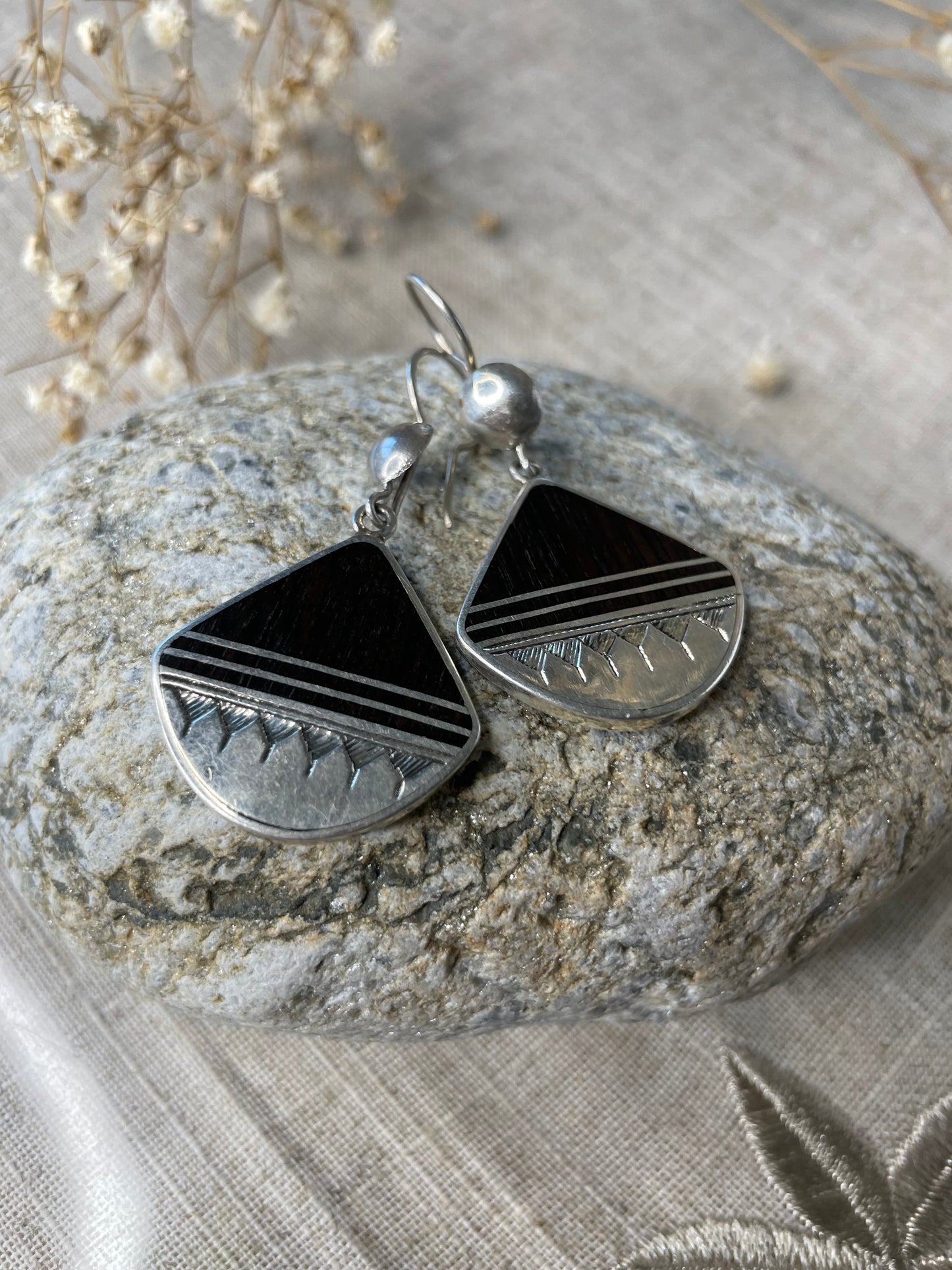Boucles d’oreilles Argent et bois d’ébène