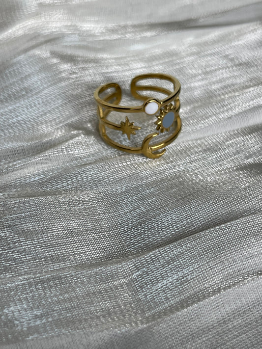 Bague triple ligne lune soleil étoile nacre