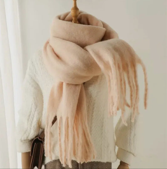 Écharpe grosse frange Beige