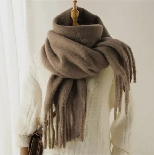 Écharpe grosse frange taupe